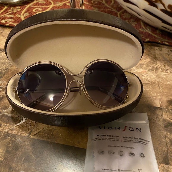 🇮🇹CHLOE’~Isidora Round Blue Grey Gradient Sunglasses Gold Metal Frame - Picture 16 of 17